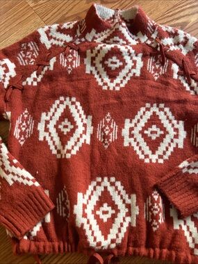 Cozy Rust & Cream Geometric Turtleneck Sweater